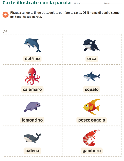 Anteprima della scheda di Carte illustrate con la parola con Vita oceanica per Scuola dell'infanzia (5-7 anni)