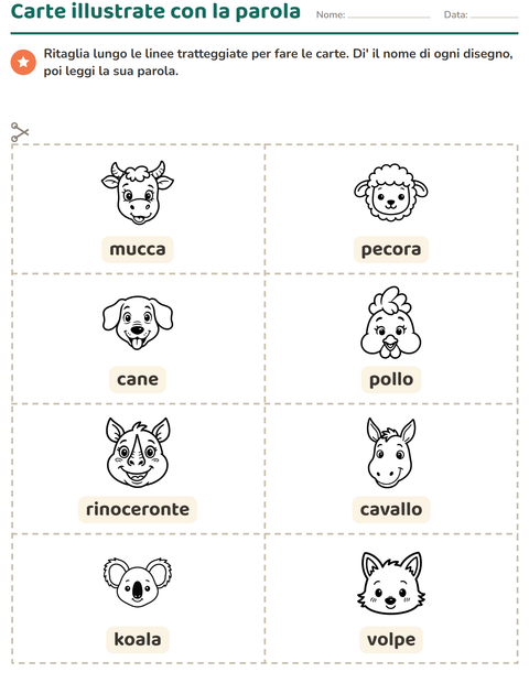 Anteprima della scheda di Carte illustrate con la parola con Volti BN per Scuola dell'infanzia (5-7 anni)