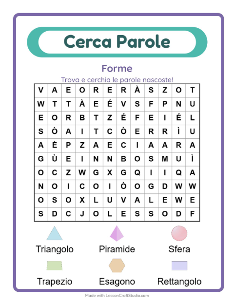 Anteprima della scheda di Cerca Parole con Forme per Scuola primaria classe prima