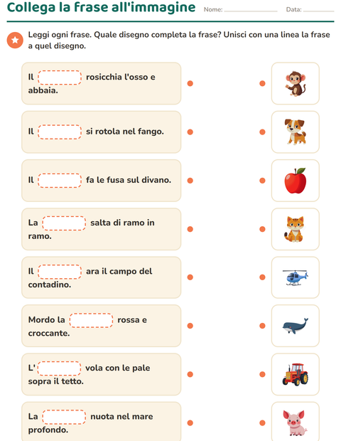 Anteprima della scheda di Completa le frasi per Scuola primaria classe prima