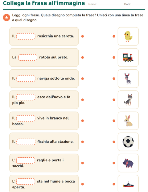 Anteprima della scheda di Completa le frasi per Scuola primaria classe prima