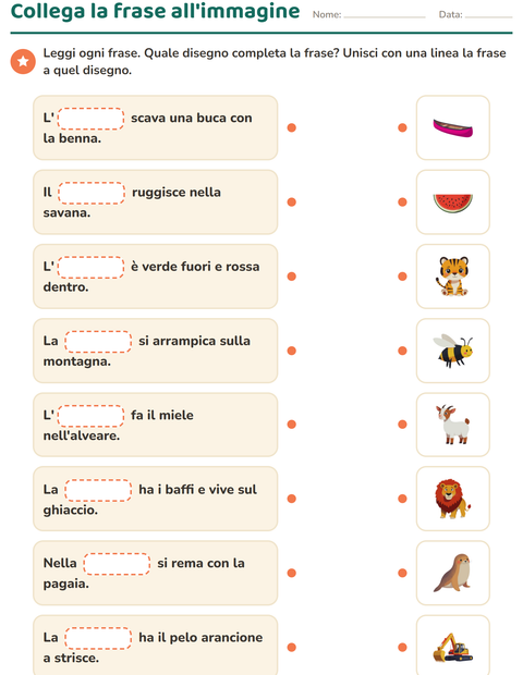 Anteprima della scheda di Completa le frasi per Scuola primaria classe prima