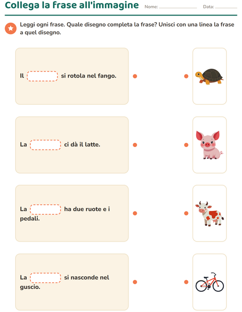 Anteprima della scheda di Completa le frasi per Scuola primaria classe prima