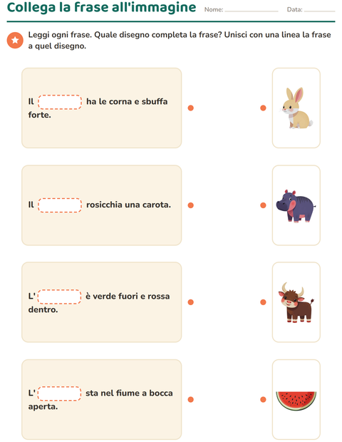Anteprima della scheda di Completa le frasi per Scuola primaria classe prima