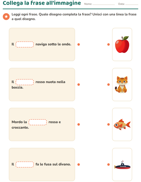 Anteprima della scheda di Completa le frasi per Scuola primaria classe prima