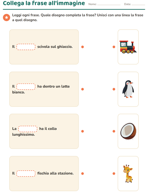 Anteprima della scheda di Completa le frasi per Scuola primaria classe prima