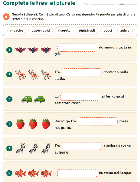 Anteprima della scheda di Completa le frasi per Scuola primaria classe seconda