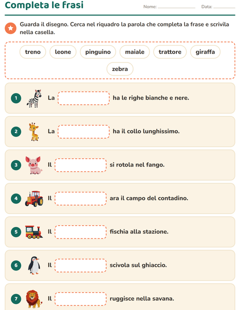 Completa le frasi: cerca la parola nel riquadro
