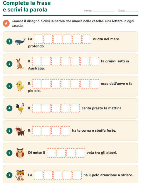 Anteprima della scheda di Completa le frasi per Scuola primaria classe prima