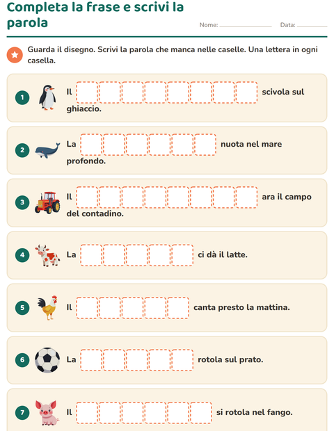 Completa la frase scrivendo la parola nelle caselle