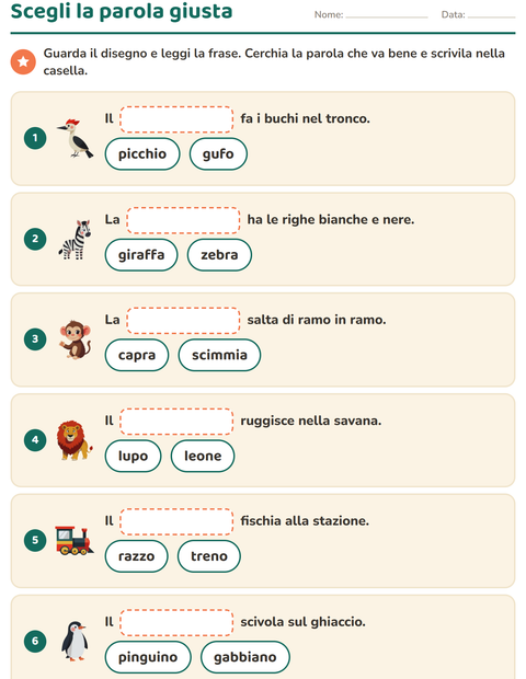 Scegli la parola giusta fra due e scrivila