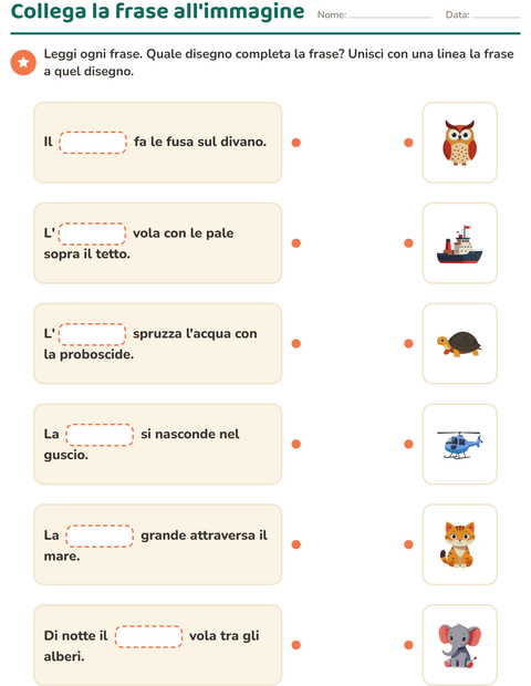 Anteprima della scheda di Completa le frasi per Scuola primaria classe prima
