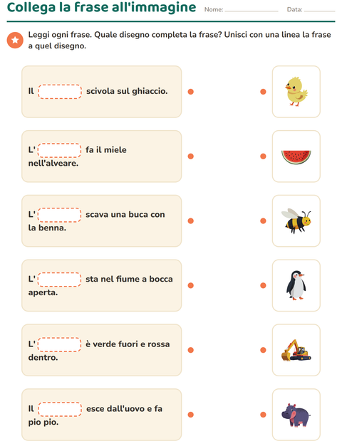 Anteprima della scheda di Completa le frasi per Scuola primaria classe prima