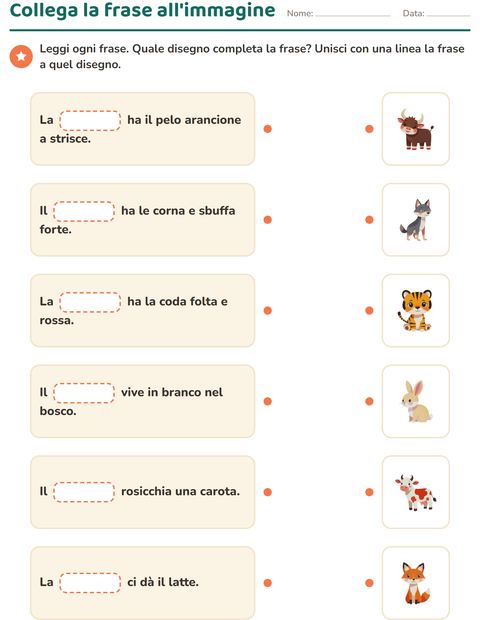 Anteprima della scheda di Completa le frasi per Scuola primaria classe prima