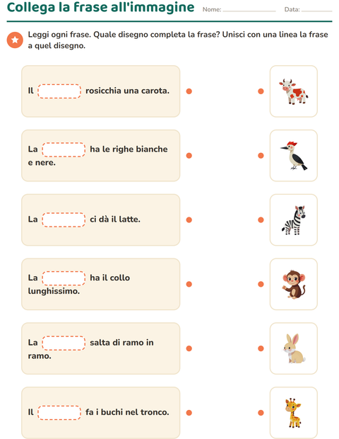 Anteprima di Collega la frase all'immagine che la completa