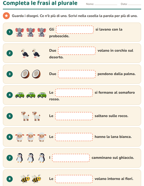 Anteprima della scheda di Completa le frasi per Scuola primaria classe seconda