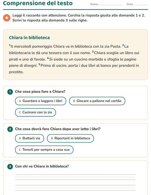 Anteprima della scheda di Comprensione del testo per Scuola primaria classe seconda