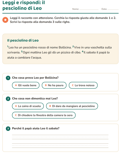 Anteprima della scheda di Comprensione del testo per Scuola primaria classe seconda