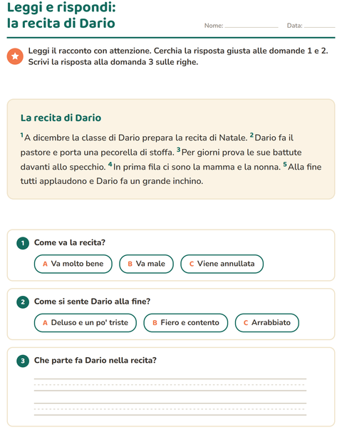 Anteprima della scheda di Comprensione del testo per Scuola primaria classe seconda