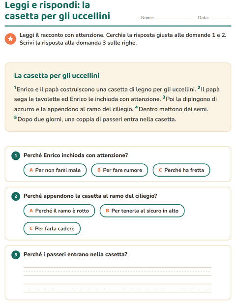 Anteprima della scheda di Comprensione del testo per Scuola primaria classe seconda