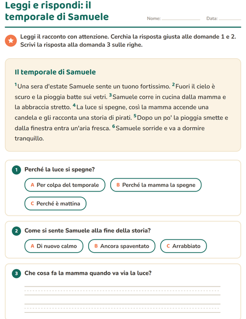 Anteprima della scheda di Comprensione del testo per Scuola primaria classe seconda