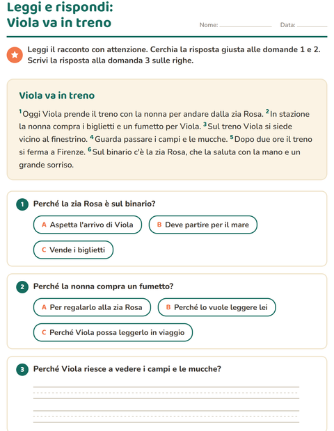 Anteprima della scheda di Comprensione del testo per Scuola primaria classe seconda
