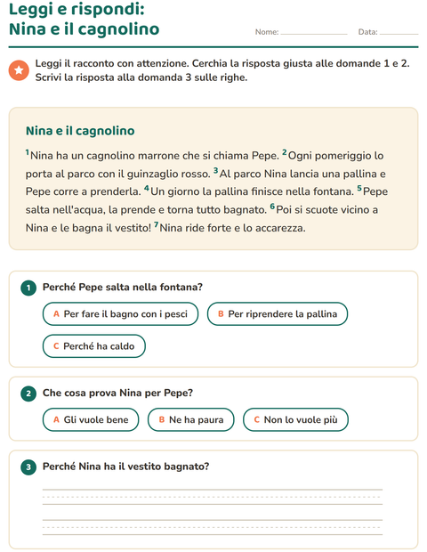 Anteprima della scheda di Comprensione del testo per Scuola primaria classe seconda