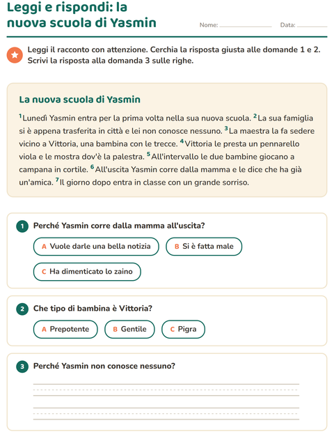 Anteprima della scheda di Comprensione del testo per Scuola primaria classe seconda
