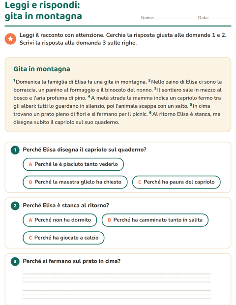 Anteprima della scheda di Comprensione del testo per Scuola primaria classe seconda