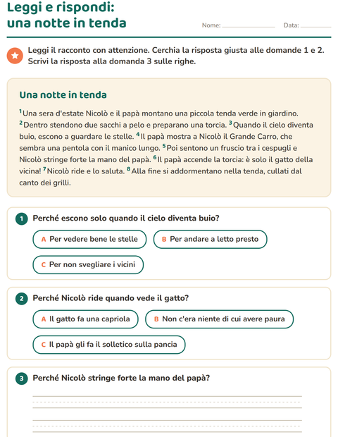 Anteprima della scheda di Comprensione del testo per Scuola primaria classe seconda
