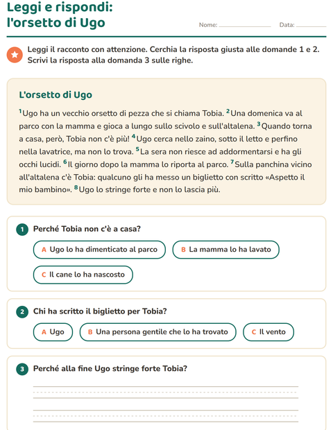 Anteprima della scheda di Comprensione del testo per Scuola primaria classe seconda