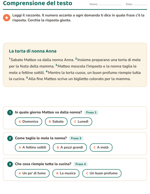 Anteprima della scheda di Comprensione del testo per Scuola primaria classe seconda