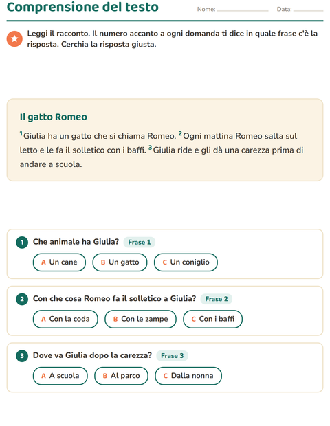 Anteprima della scheda di Comprensione del testo per Scuola primaria classe seconda