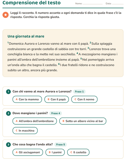 Anteprima della scheda di Comprensione del testo per Scuola primaria classe seconda