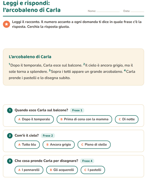 Anteprima della scheda di Comprensione del testo per Scuola primaria classe seconda