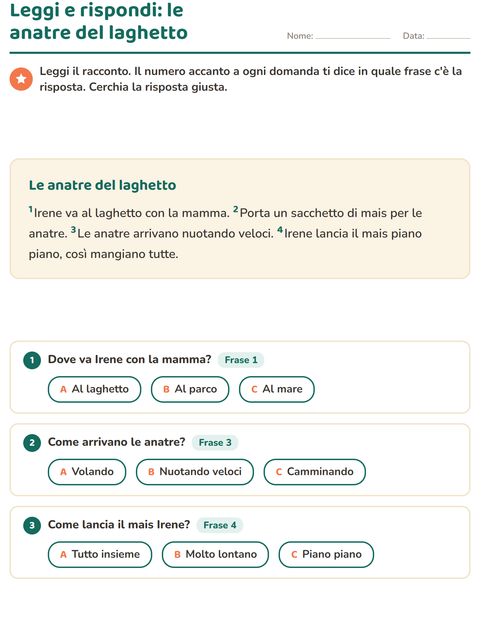 Anteprima della scheda di Comprensione del testo per Scuola primaria classe seconda