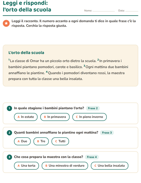 Anteprima della scheda di Comprensione del testo per Scuola primaria classe seconda