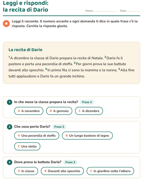 Anteprima della scheda di Comprensione del testo per Scuola primaria classe seconda