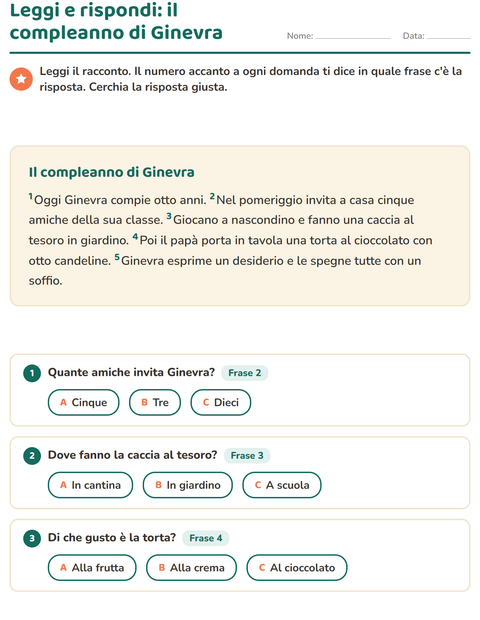 Anteprima della scheda di Comprensione del testo per Scuola primaria classe seconda