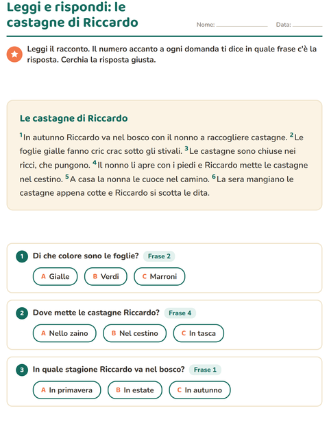 Anteprima della scheda di Comprensione del testo per Scuola primaria classe seconda