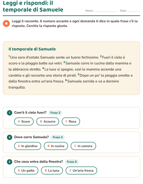 Anteprima della scheda di Comprensione del testo per Scuola primaria classe seconda
