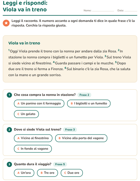 Anteprima della scheda di Comprensione del testo per Scuola primaria classe seconda
