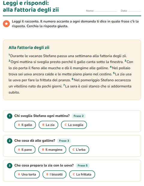 Anteprima della scheda di Comprensione del testo per Scuola primaria classe seconda