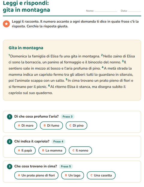 Anteprima della scheda di Comprensione del testo per Scuola primaria classe seconda