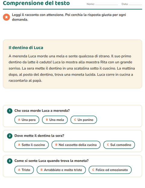 Anteprima della scheda di Comprensione del testo per Scuola primaria classe seconda