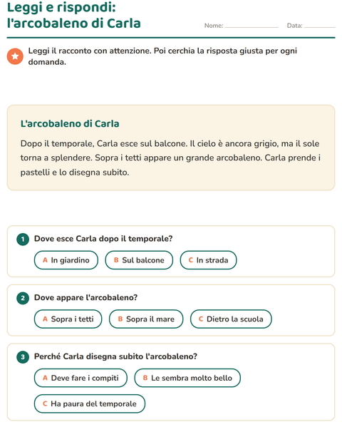 Anteprima della scheda di Comprensione del testo per Scuola primaria classe seconda