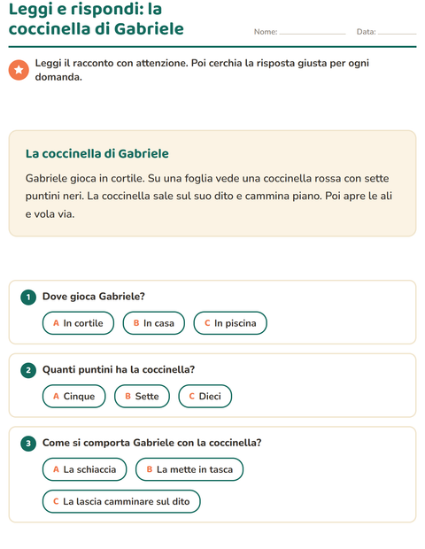 Anteprima della scheda di Comprensione del testo per Scuola primaria classe seconda