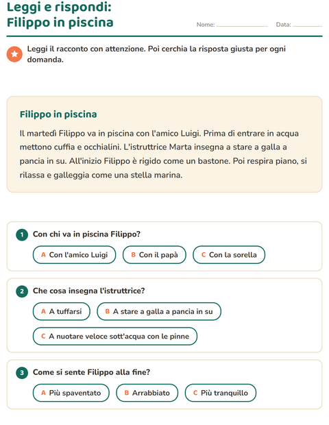 Anteprima della scheda di Comprensione del testo per Scuola primaria classe seconda
