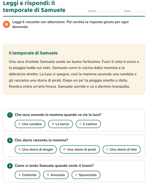 Anteprima della scheda di Comprensione del testo per Scuola primaria classe seconda