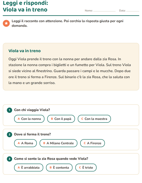 Anteprima della scheda di Comprensione del testo per Scuola primaria classe seconda